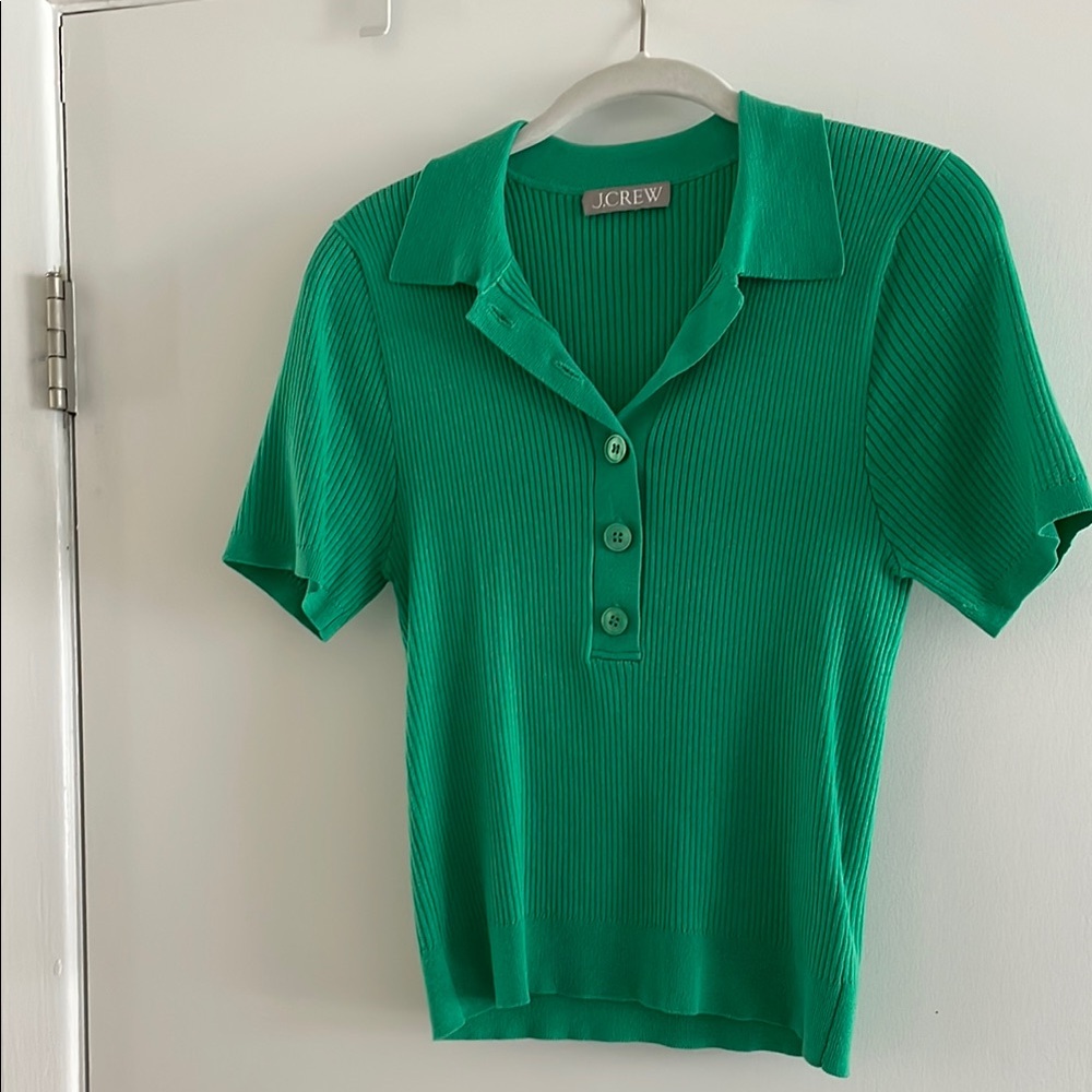 J. Crew Women's Green Ribbed Polo Top